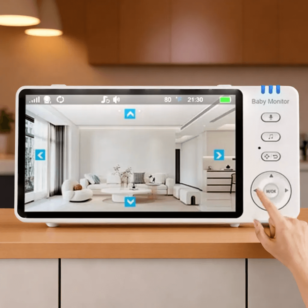 Babyphone Caméra Sans Fil, Écran HD 5'', Caméra Rotative à Distance, Vision Nocturne, Audio Bidirectionnel, Surveillance de Température