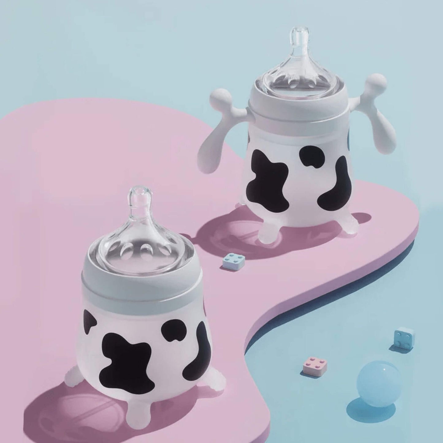 Biberon Anti-Colique en Silicone avec Poignées, Motifs Taches de Vache 150ml et 240ml