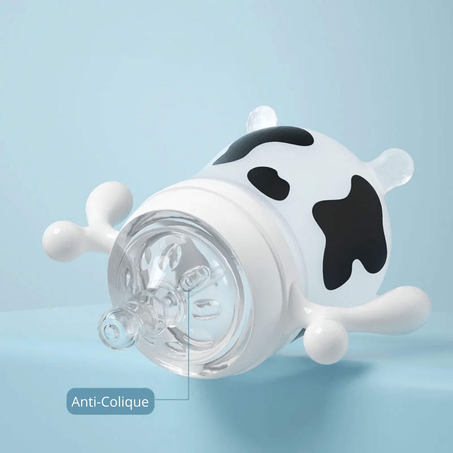 Biberon Anti-Colique en Silicone avec Poignées, Motifs Taches de Vache 150ml et 240ml