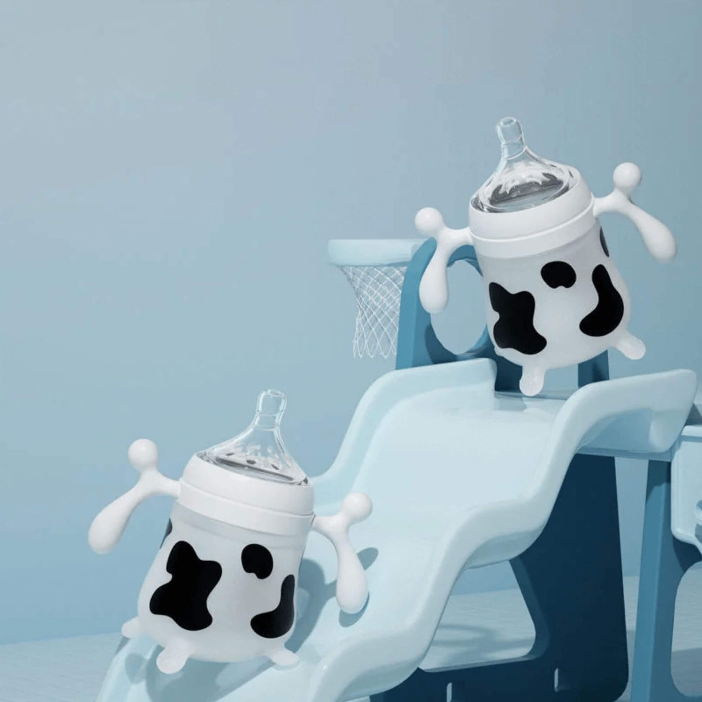 Biberon Anti-Colique en Silicone avec Poignées, Motifs Taches de Vache 150ml et 240ml