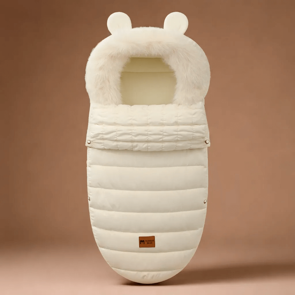 Chancelière Universelle Poussette CuddleNest – Doublure Polaire Chaude, Capuche Oreilles d'Ours, Fausse Fourrure Amovible