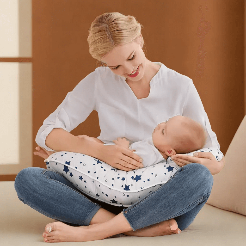 Coussin d'Allaitement, Confort Ergonomique 2-en-1 pour Bébé et Maman en Coton Doux