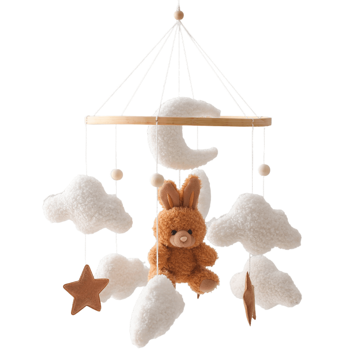 Mobile pour Lit Bébé BunnyDreams – Lapin Mignon Marron ou Rose avec Lune, Étoiles et Nuages