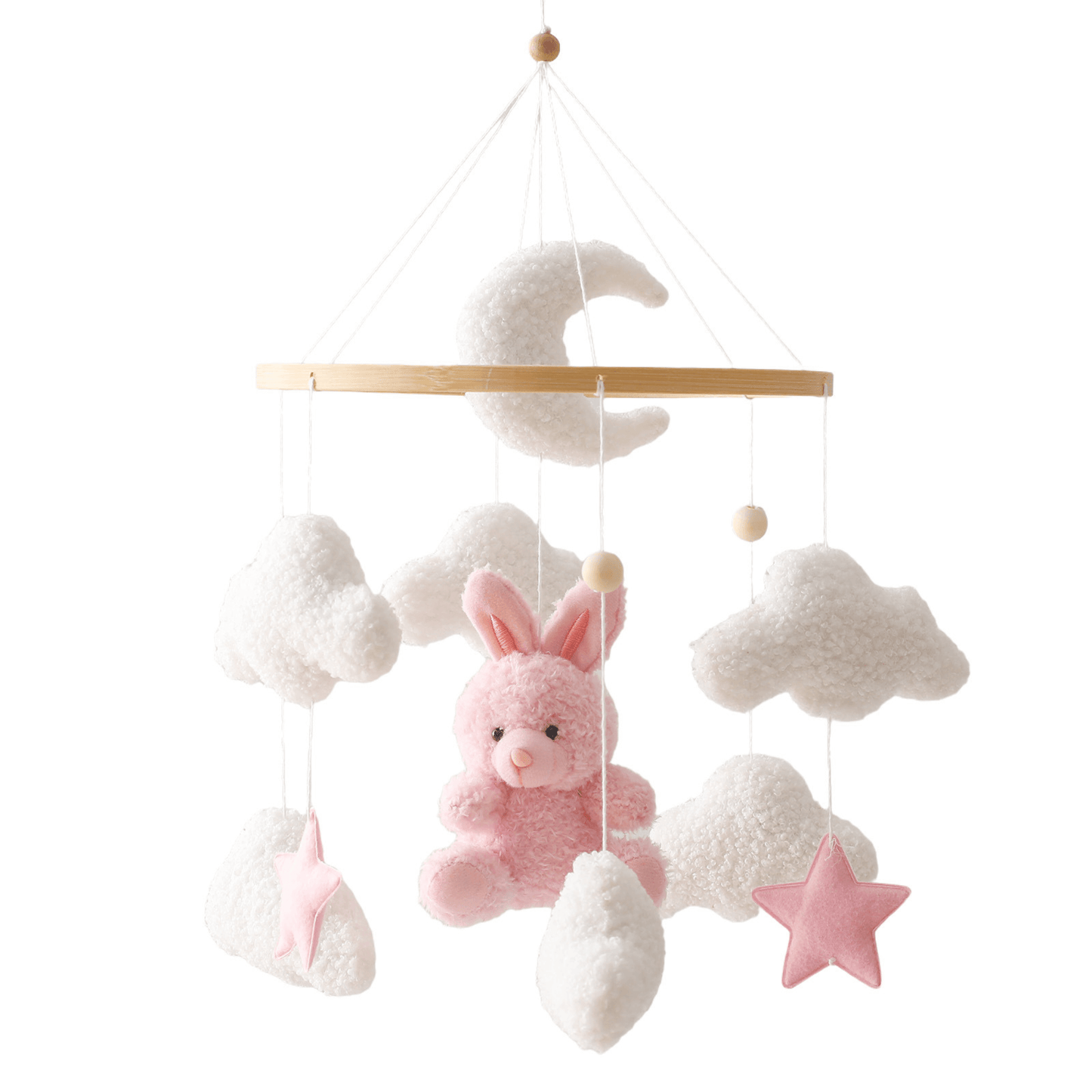 Mobile pour Lit Bébé BunnyDreams – Lapin Mignon Marron ou Rose avec Lune, Étoiles et Nuages