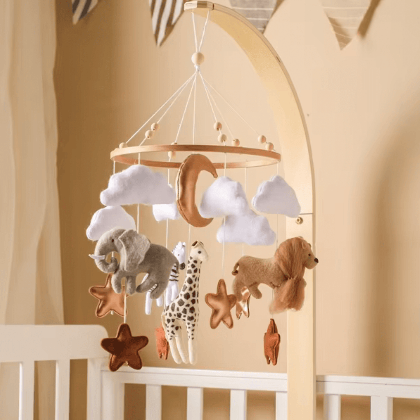 Mobile pour Lit Bébé SafariDreams – Mobile Savane avec Éléphant, Girafe, Lion et Zèbre