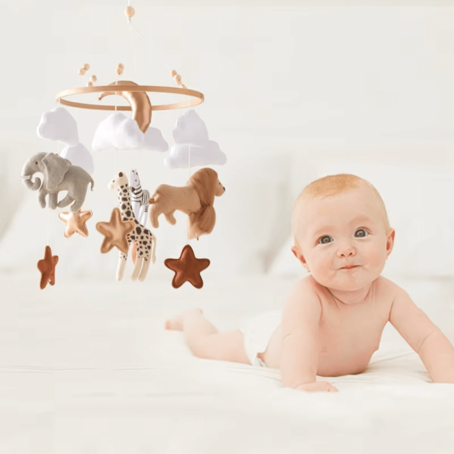 Mobile pour Lit Bébé SafariDreams – Mobile Savane avec Éléphant, Girafe, Lion et Zèbre