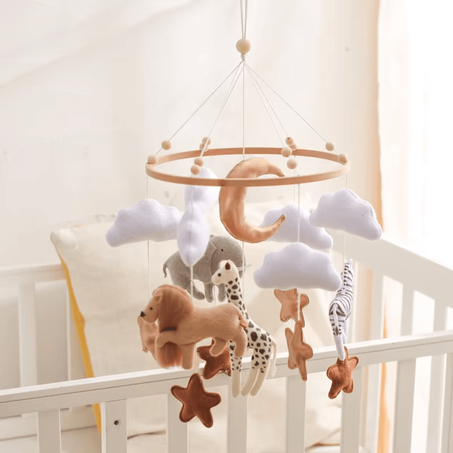Mobile pour Lit Bébé SafariDreams – Mobile Savane avec Éléphant, Girafe, Lion et Zèbre