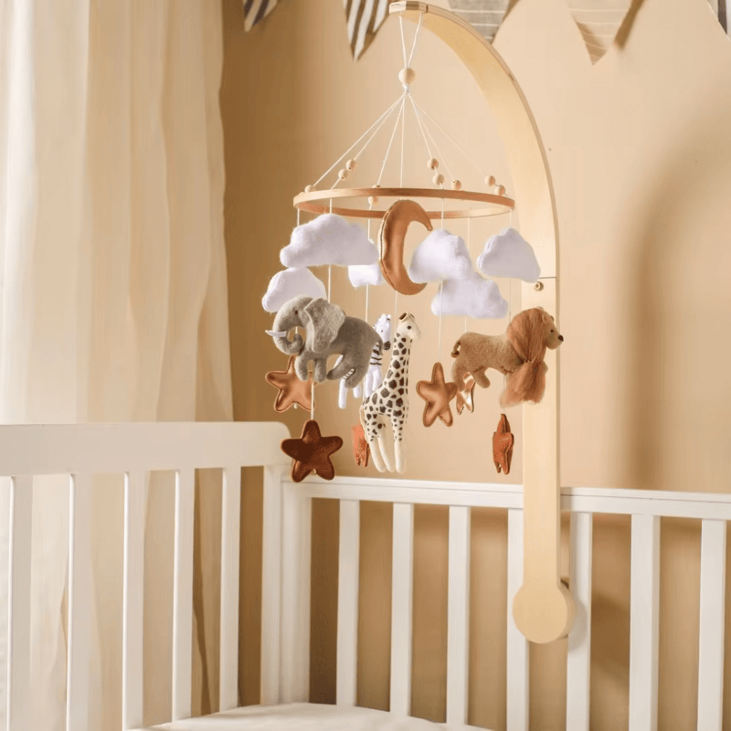 Mobile pour Lit Bébé SafariDreams – Mobile Savane avec Éléphant, Girafe, Lion et Zèbre