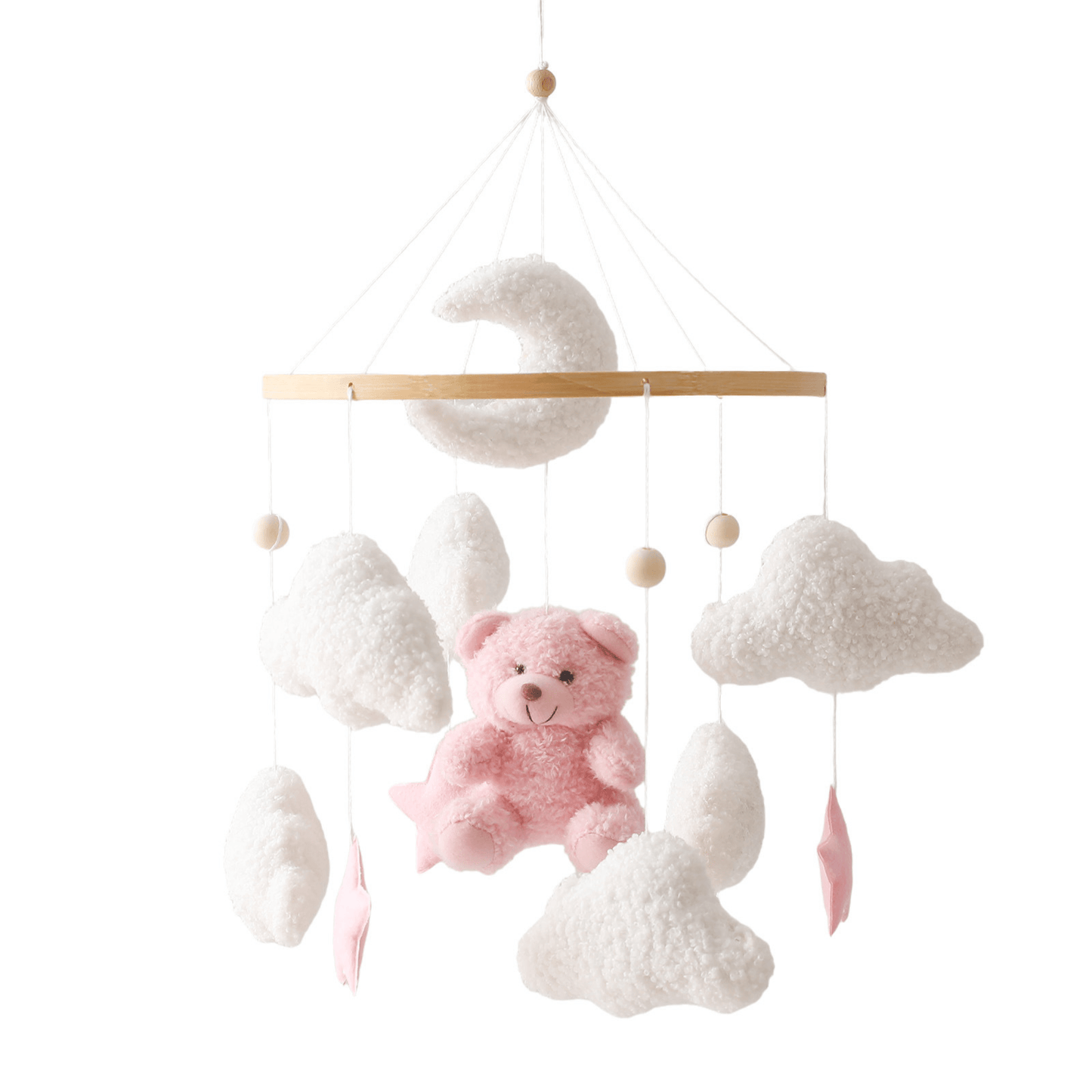 Mobile pour Lit Bébé SweetDream – Ourson Mignon Marron ou Rose avec Lune, Étoiles et Nuages
