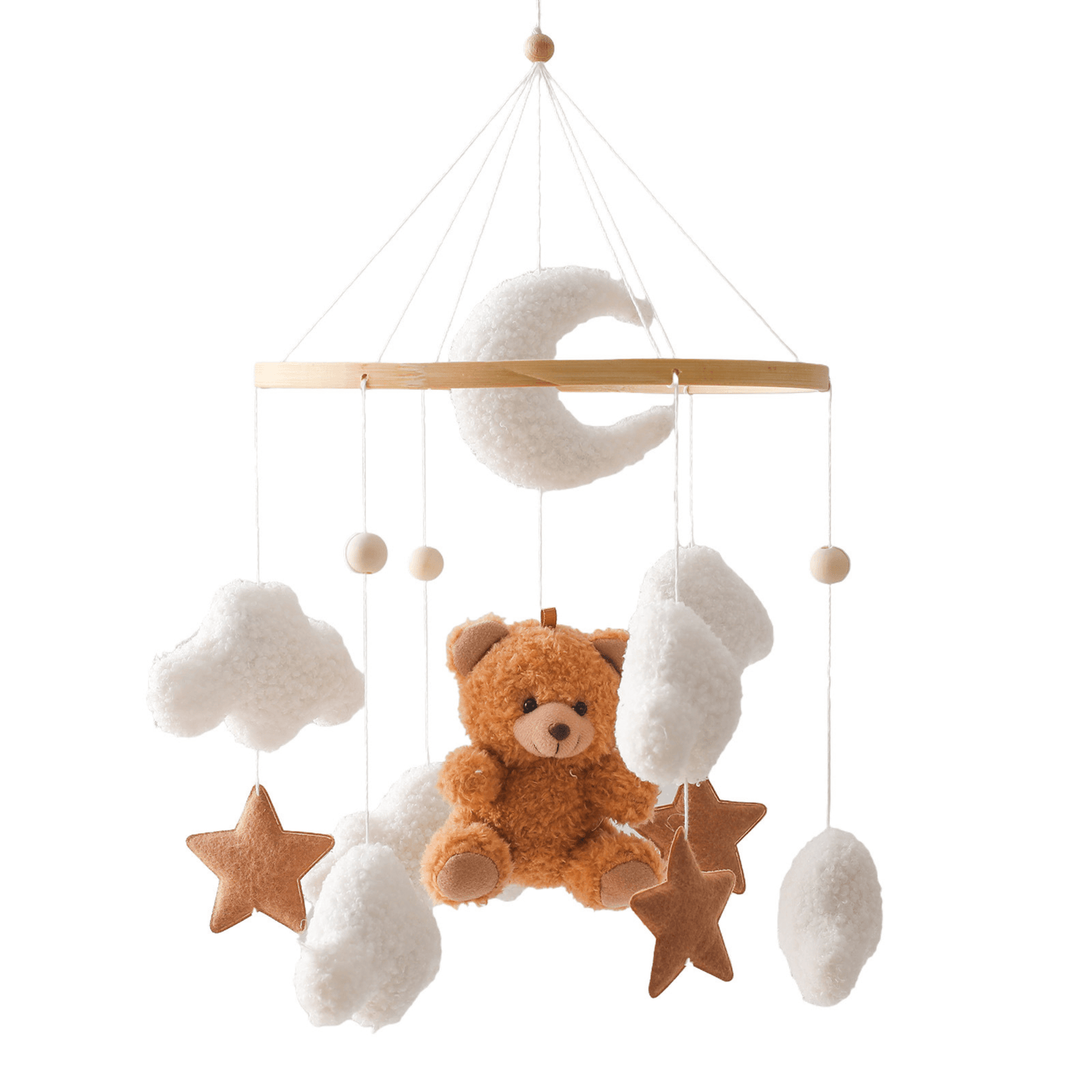 Mobile pour Lit Bébé SweetDream – Ourson Mignon Marron ou Rose avec Lune, Étoiles et Nuages