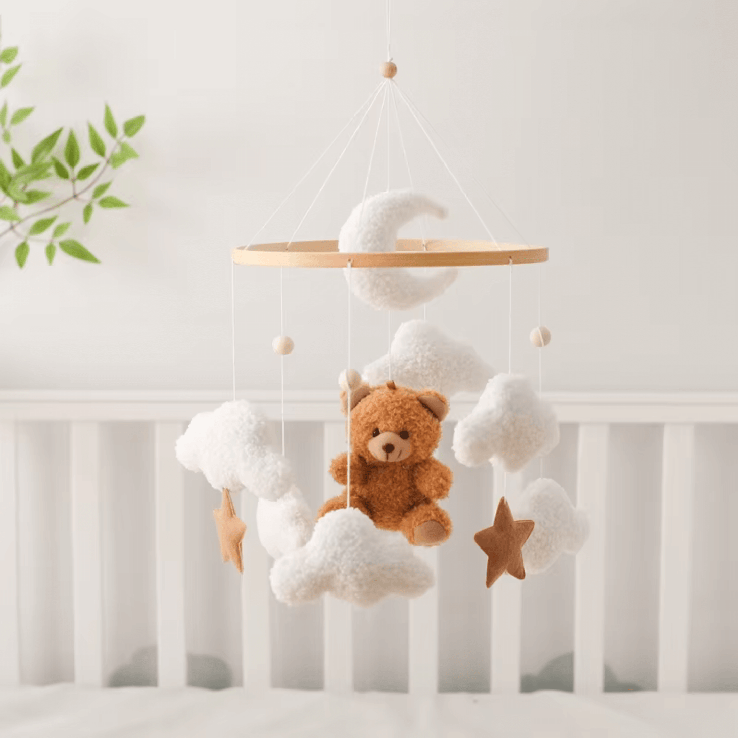 Mobile pour Lit Bébé SweetDream – Ourson Mignon Marron ou Rose avec Lune, Étoiles et Nuages