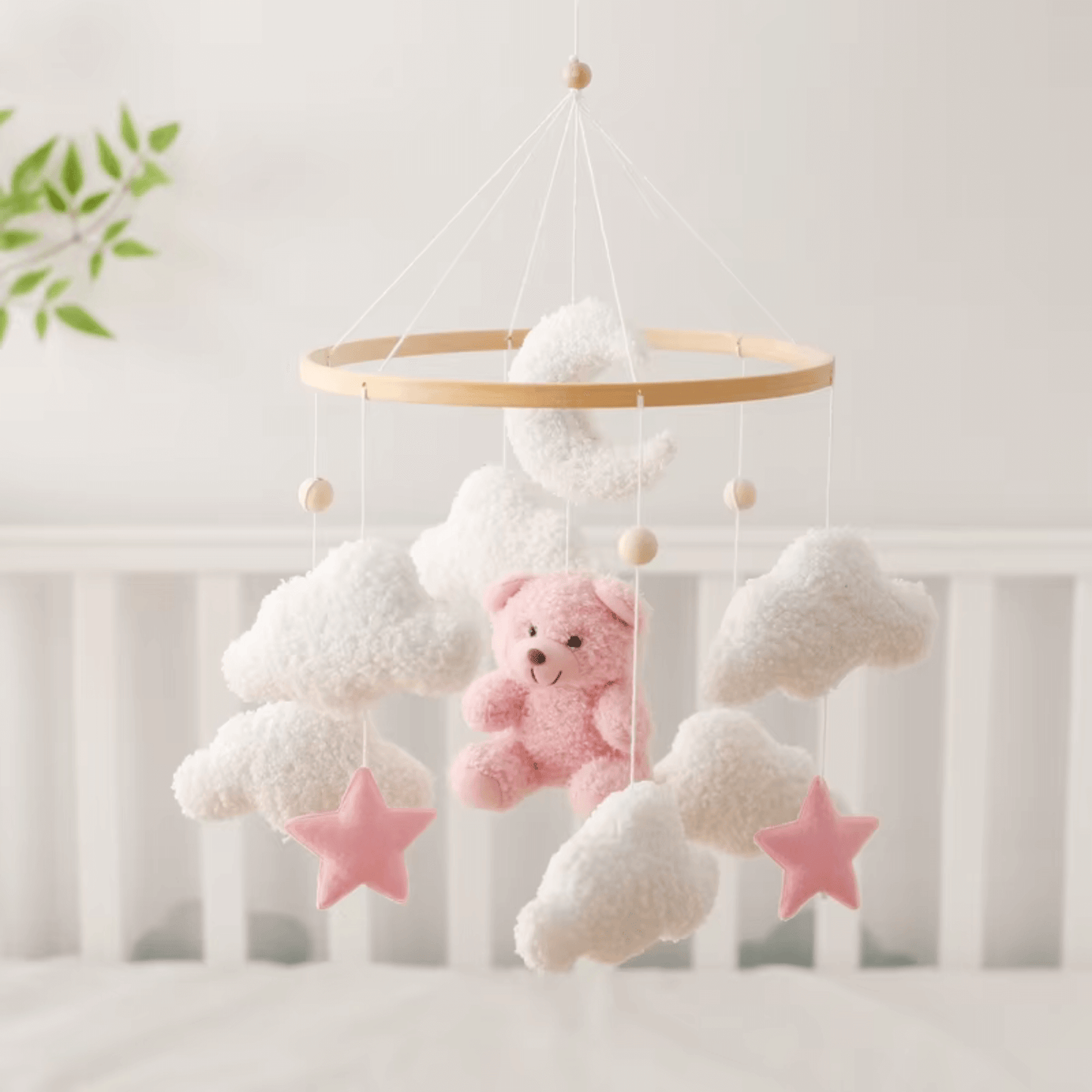 Mobile pour Lit Bébé SweetDream – Ourson Mignon Marron ou Rose avec Lune, Étoiles et Nuages