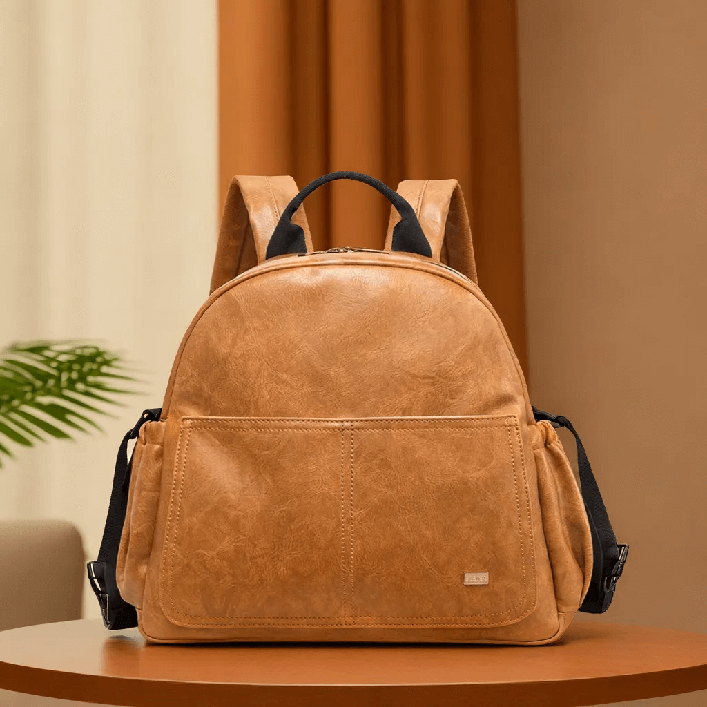 Sac à Dos à Langer en Simili Cuir, Grande Capacité, Chic et Élégant avec Attaches Poussette