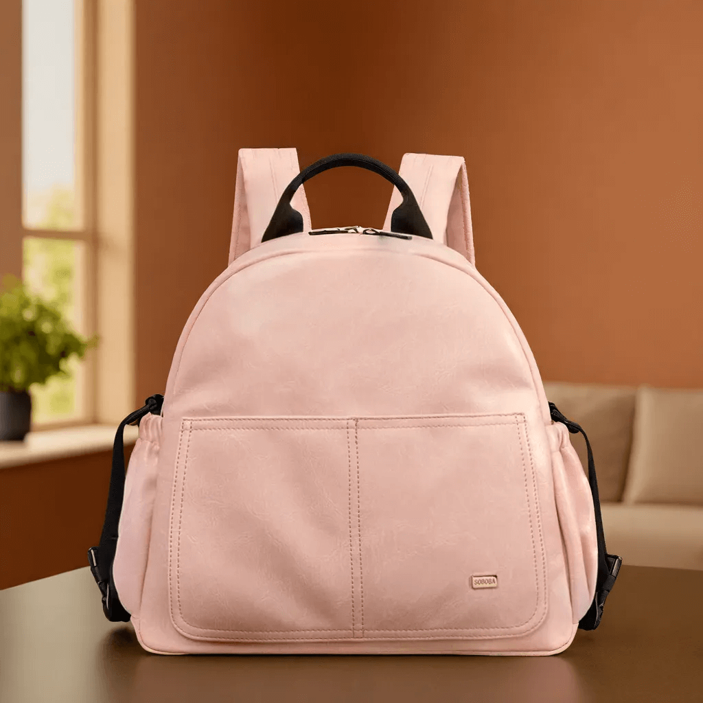 Sac à Dos à Langer en Simili Cuir, Grande Capacité, Chic et Élégant avec Attaches Poussette