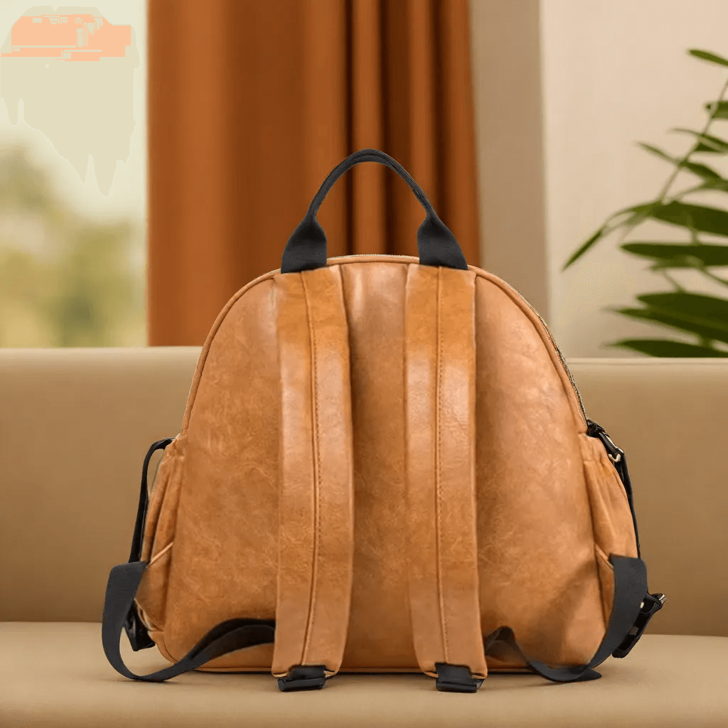 Sac à Dos à Langer en Simili Cuir, Grande Capacité, Chic et Élégant avec Attaches Poussette