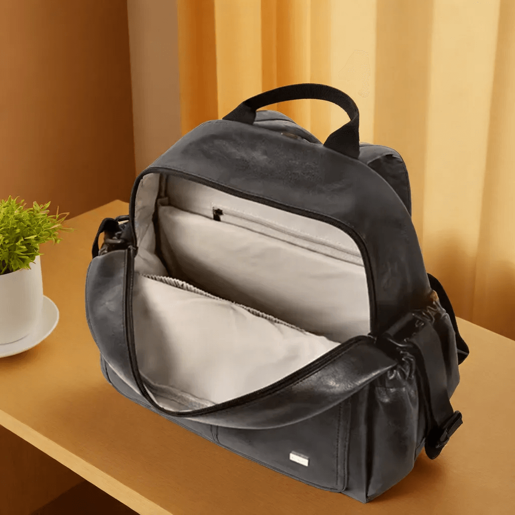Sac à Dos à Langer en Simili Cuir, Grande Capacité, Chic et Élégant avec Attaches Poussette