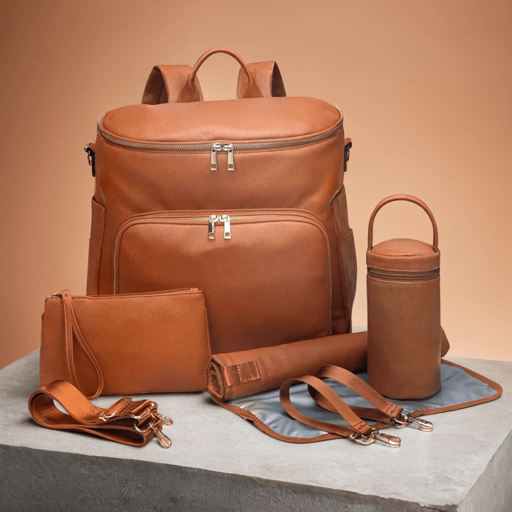 Sac à Langer en Simili Cuir Imperméable avec Port USB Intégré, Sac à Dos Grande Capacité