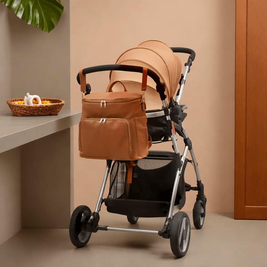 Sac à Langer en Simili Cuir Imperméable avec Port USB Intégré, Sac à Dos Grande Capacité