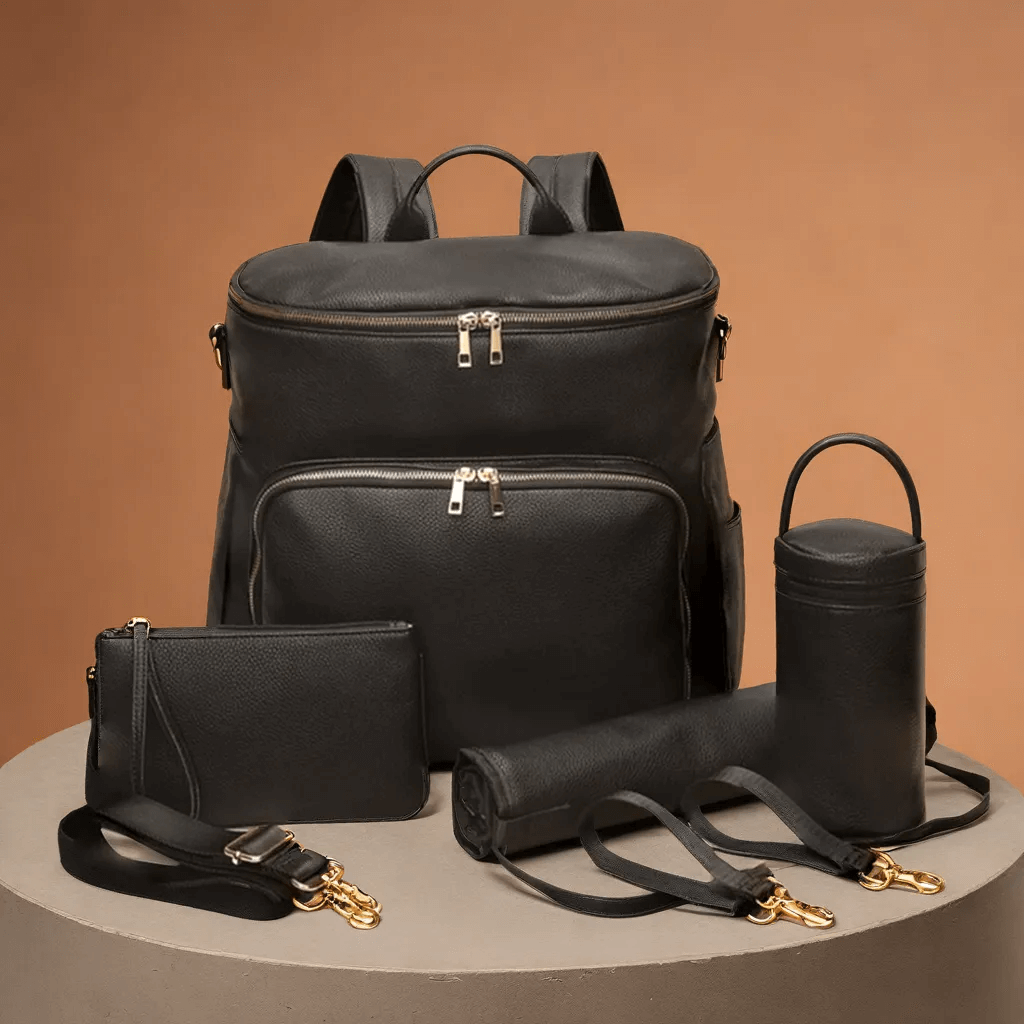 Sac à Langer en Simili Cuir Imperméable avec Port USB Intégré, Sac à Dos Grande Capacité