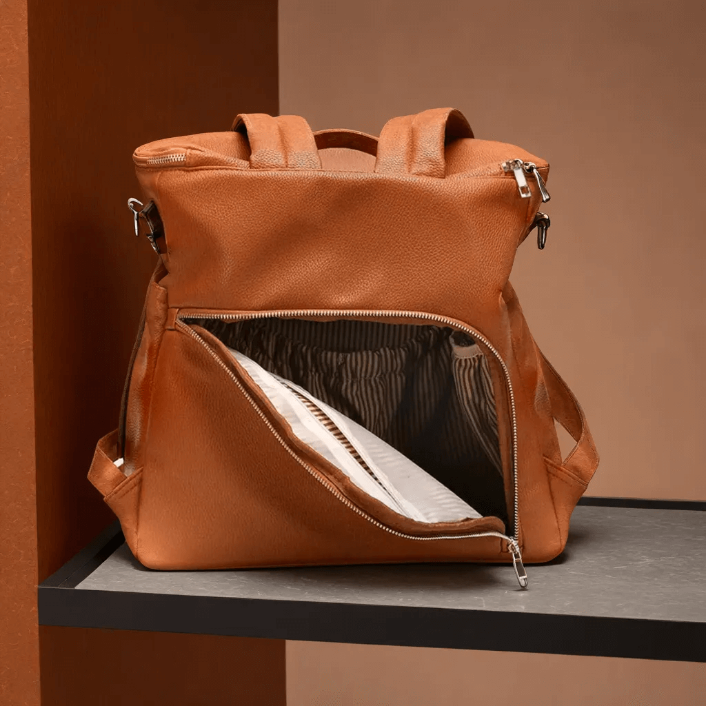 Sac à Langer en Simili Cuir Imperméable avec Port USB Intégré, Sac à Dos Grande Capacité