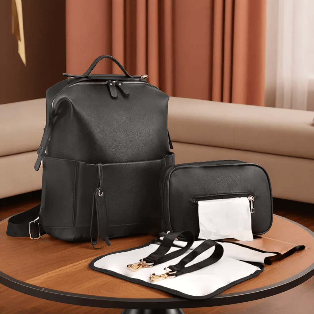 Sac à Dos à Langer en Simili Cuir, Grande Capacité, Design Moderne et Polyvalent