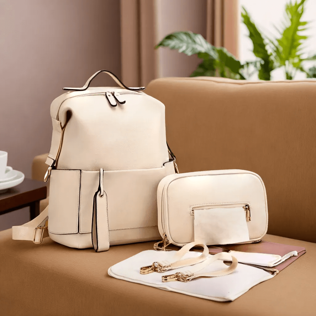 Sac à Dos à Langer en Simili Cuir, Grande Capacité, Design Moderne et Polyvalent