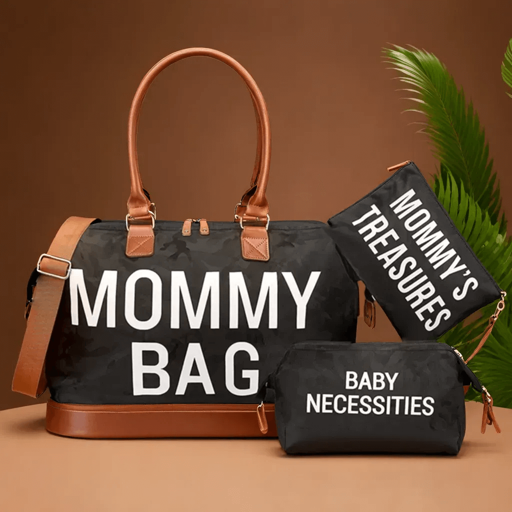 Sac à Langer 3 Pièces MommyBag Trio avec Bandoulière Amovible – Imperméable, Compartiment Isotherme, Poches Sec/Humide