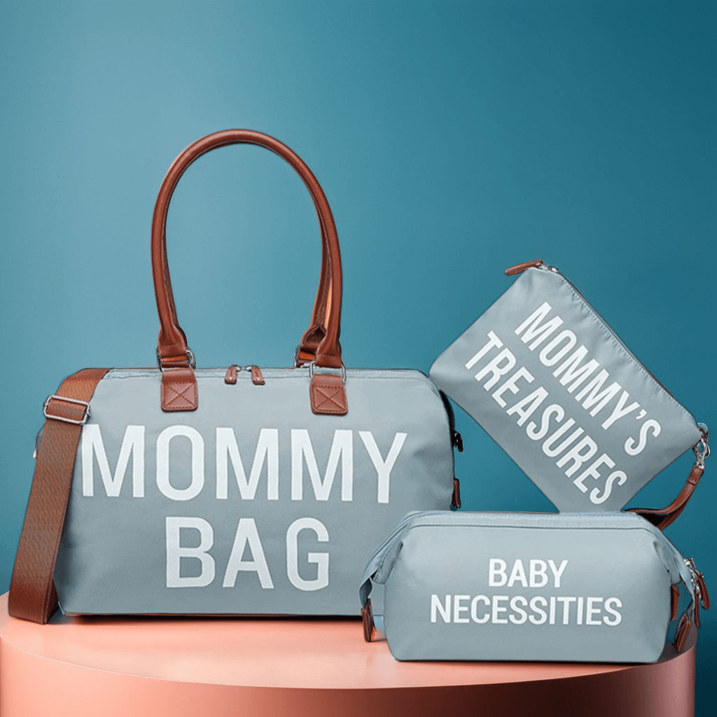 Sac à Langer 3 Pièces MommyBag Trio avec Bandoulière Amovible – Imperméable, Compartiment Isotherme, Poches Sec/Humide