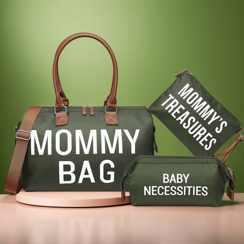 Sac à Langer 3 Pièces MommyBag Trio avec Bandoulière Amovible – Imperméable, Compartiment Isotherme, Poches Sec/Humide