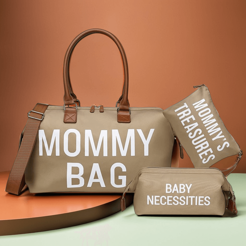 Sac à Langer 3 Pièces MommyBag Trio avec Bandoulière Amovible – Imperméable, Compartiment Isotherme, Poches Sec/Humide