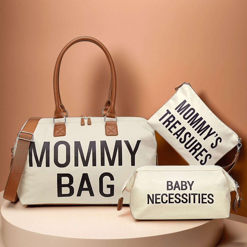 Sac à Langer 3 Pièces MommyBag Trio avec Bandoulière Amovible – Imperméable, Compartiment Isotherme, Poches Sec/Humide