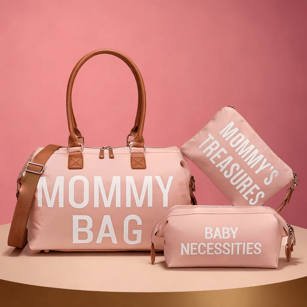 Sac à Langer 3 Pièces MommyBag Trio avec Bandoulière Amovible – Imperméable, Compartiment Isotherme, Poches Sec/Humide