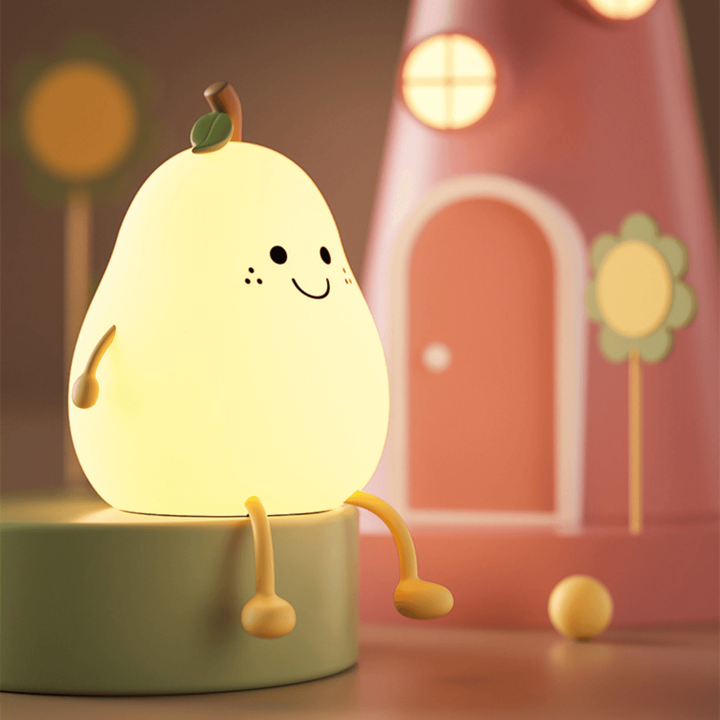 Veilleuse Enfant Rechargeable GlowPear – Lampe Tactile en Forme de Poire avec 7 Modes de Couleur et Minuterie USB