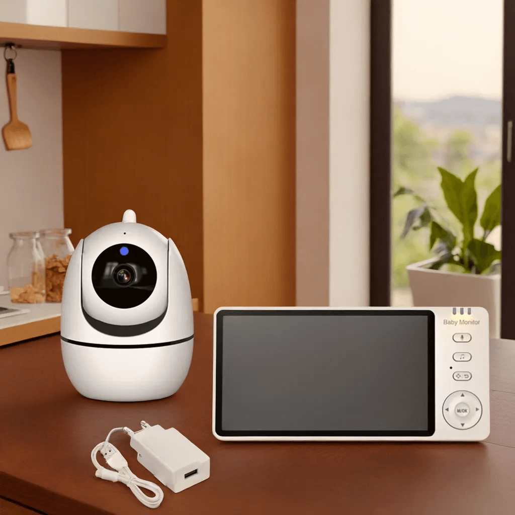 Babyphone Caméra Sans Fil, Écran HD 5'', Caméra Rotative à Distance, Vision Nocturne, Audio Bidirectionnel, Surveillance de Température