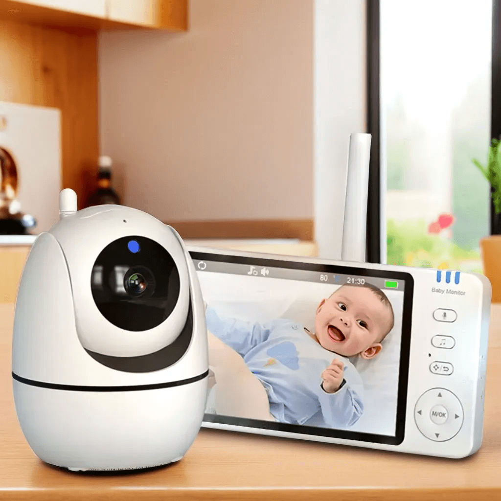 Babyphone Caméra Sans Fil, Écran HD 5'', Caméra Rotative à Distance, Vision Nocturne, Audio Bidirectionnel, Surveillance de Température