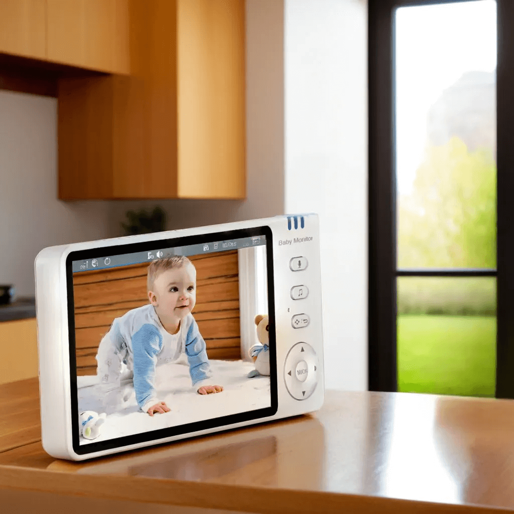 Babyphone Caméra Sans Fil, Écran HD 5'', Caméra Rotative à Distance, Vision Nocturne, Audio Bidirectionnel, Surveillance de Température
