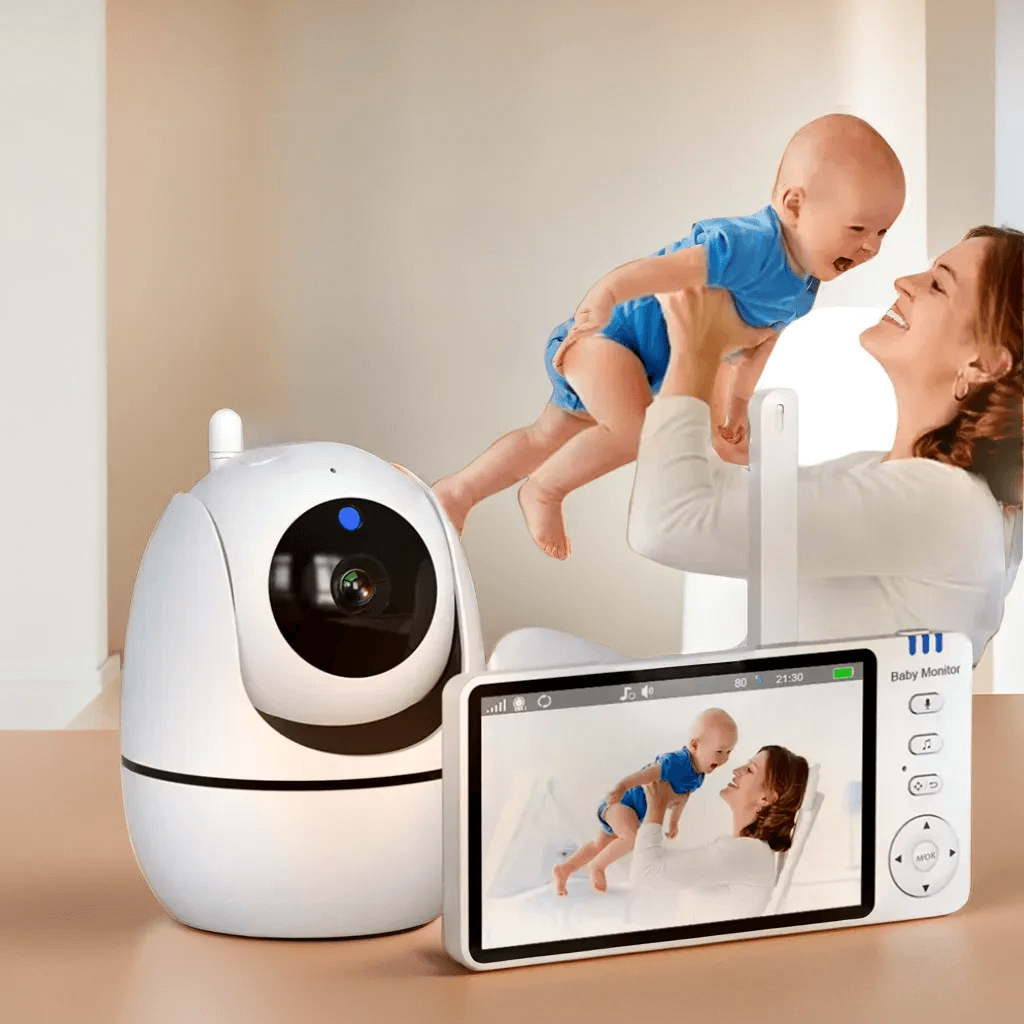 Babyphone Caméra Sans Fil, Écran HD 5'', Caméra Rotative à Distance, Vision Nocturne, Audio Bidirectionnel, Surveillance de Température