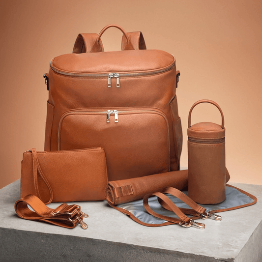 Sac à Langer en Simili Cuir Imperméable avec Port USB Intégré, Sac à Dos Grande Capacité